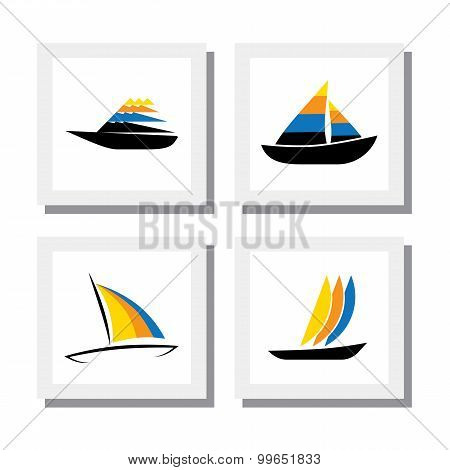 Set Of Logo Designs Of Colorful Boats - Vector Icons