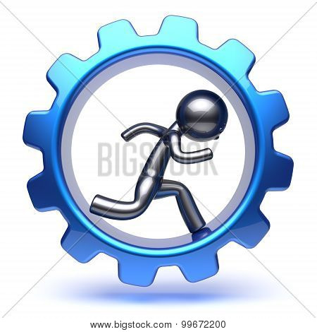 Business Man Gear Wheel Character Cartoon Guy Run Inside