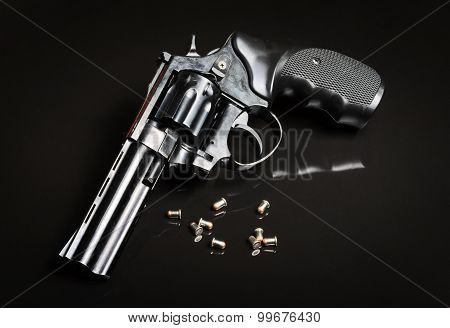 Revolver Gun On Black Background