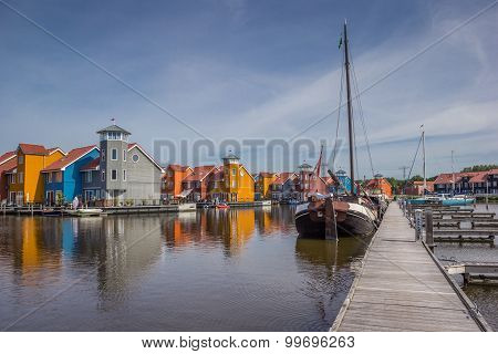 Jetty And Boats At The Reitdiephaven In Groningen