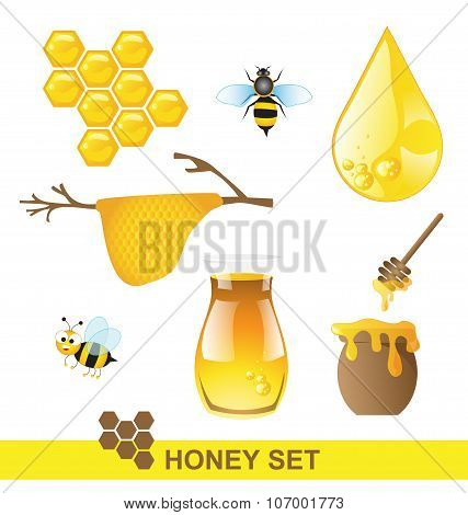 Honey Set On White Background
