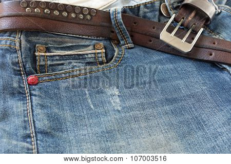 Blue Jeans With Brown Leather Belt