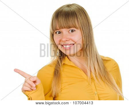 young woman pointing finger