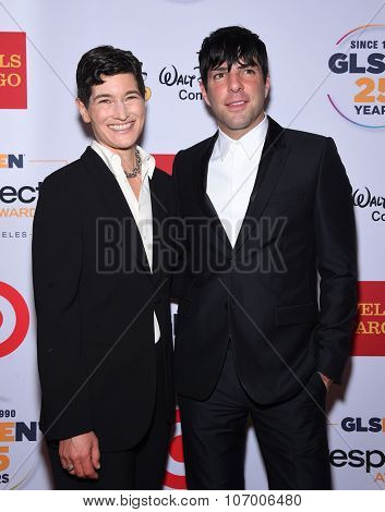 LOS ANGELES - OCT 23:  Eliza Byard & Zachary Quinto arrives to the GLSEN Awards 2015 on October 23, 2015 in Hollywood, CA.                