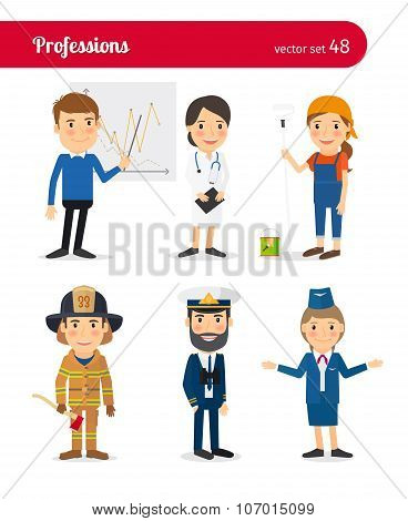 Businessman, MD, female worker and firefighter occupations