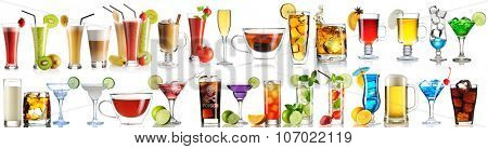 Huge collection of drinks isolated on white background