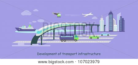 Development of Transport Infrastructure Icon Flat