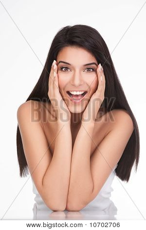 Portrait Of A Young Woman With A Surprised Face Expression