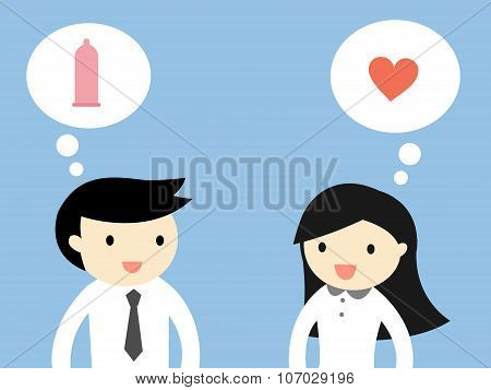 Business woman feeling love, but businessman wants only sex