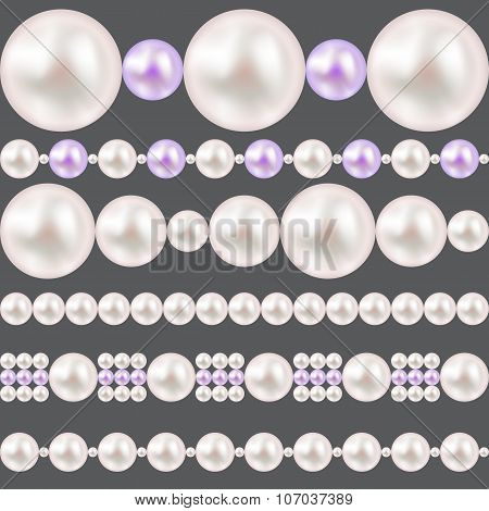 Pearl Realistic Borders Set Vector Illustration