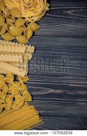Pasta Mix On Wooden Background