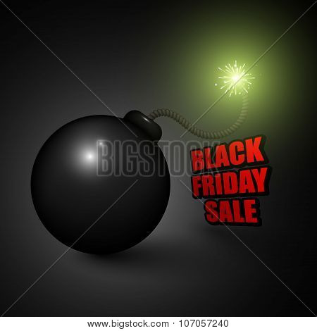 Black Friday Sale Background With  Cartoon Bomb Ready To Explode