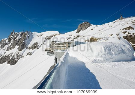 View to the Pilatus-Kulm luxury hotel at the top of the Pilatus mountain in Lucern, Switzerland.