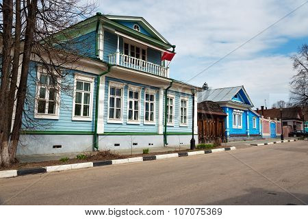 The Museum House Of Countess Panina , Old Blue Wooden House With Carved Patterns