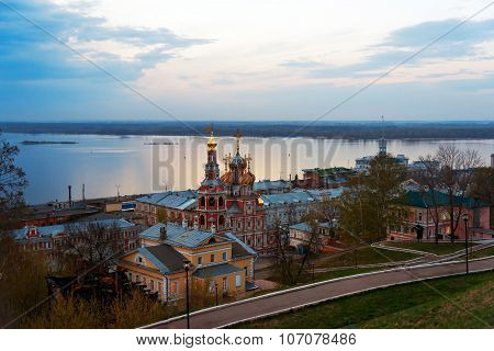 View Stroganov Church In Nizhny Novgorod Late Evening