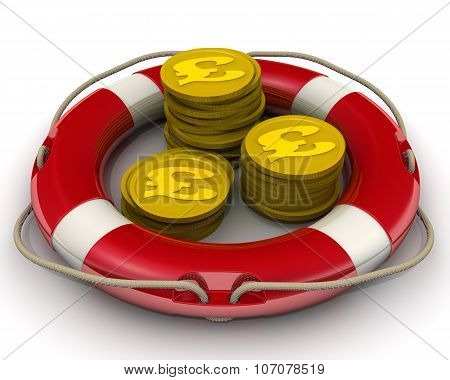 The concept of salvation financial savings. Coins with symbols of the British Pound Sterling