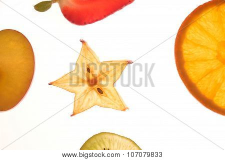 Various Sectioned And White Fruit,apple, Orange......