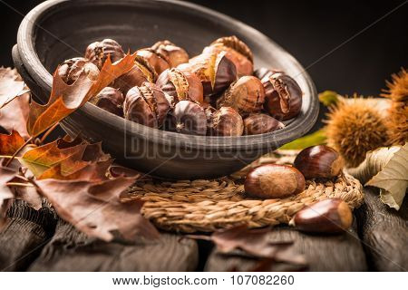 Roasted Chestnuts And Leaves