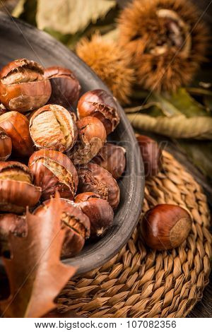 Roasted Chestnuts And Leaves