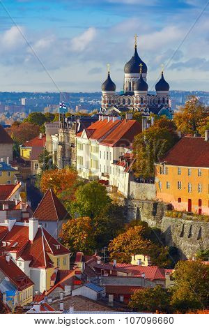Vertical aerial view old town, Tallinn, Estonia