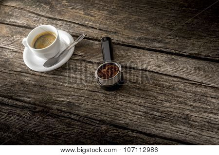Cup Of Fresh Hot Arabica Black Coffee And Freshly Ground Coffee Beans