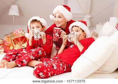 Pretty Mother With Sons, Christmas Time.