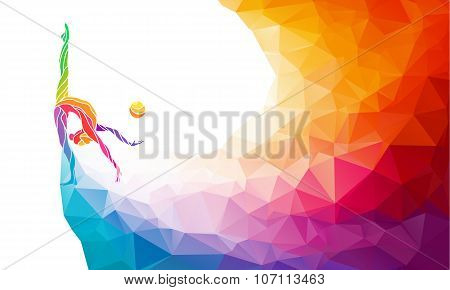 Creative silhouette of gymnastic girl. Art gymnastics with ball, vector illustration or banner templ