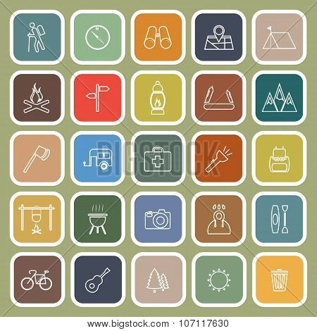 Trekking Line Flat Icons On Green Background