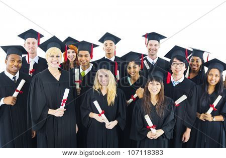 Graduates students holding diploma smiling Concept