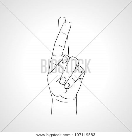 Drawing crossed fingers. Good luck hand gesture