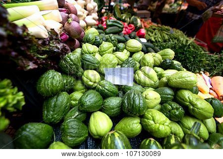 Funchal, Madeira, Portugal - June 29, 2015: Bustling Fruit And Vegetable Market In Funchal Madeira O