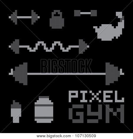 Pixel art gym isolated vector set
