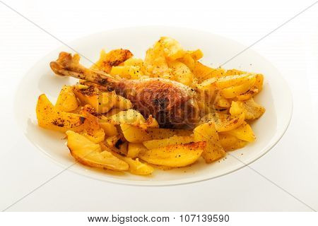 Tasty Meal In A Plate, Baked Chicken And Patatoes