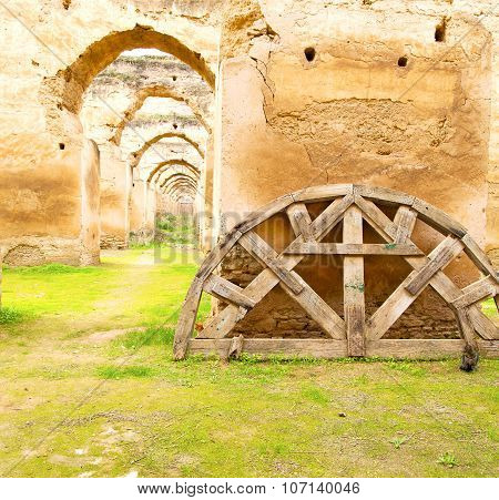 Old Moroccan Granary In The Green Grass And Archway  Wall