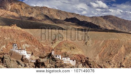 Panoramic View Of Ruins At Basgo Monastery, Leh, Ladakh, Jammu And Kashmir, India