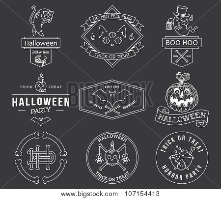 Happy Halloween Badges White On Black