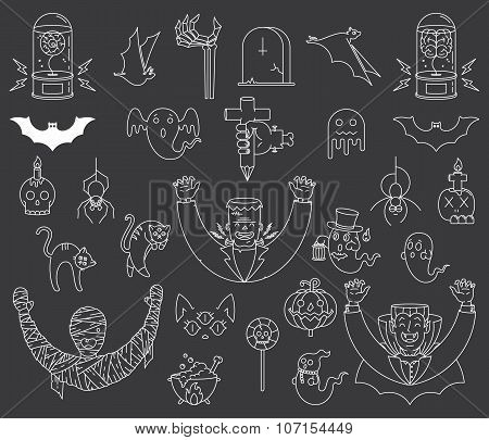 Happy Halloween Elements White On Black