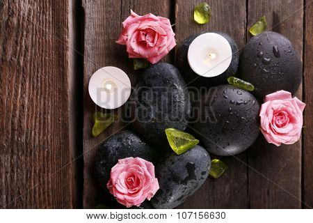 Relaxing set on wooden background