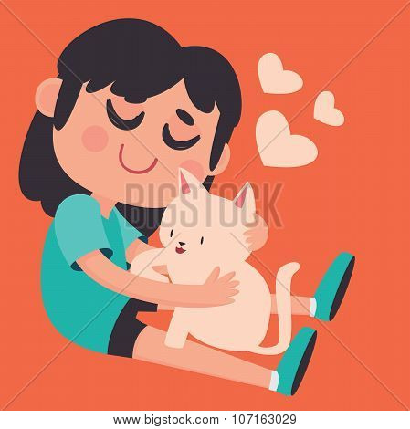 Cute Girl Holding Her Pet Cat