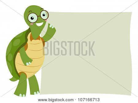 Illustration of a Turtle Standing Beside a Blank Board
