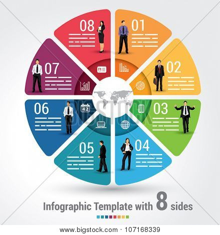 Eight sides infographic template, a vector chart with 8 options used for web, banners, reports, presentation and brochures.