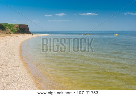 Summer landscapeat Kakhovka Reservoir located on the Dnepr River