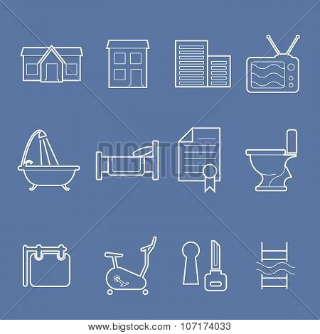 Real estate and accomodation amenities icons