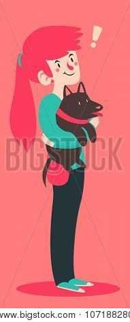 Cute Girl Having An Insight While Holding Her Dog