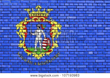 Flag Of Nograd County Painted On Brick Wall