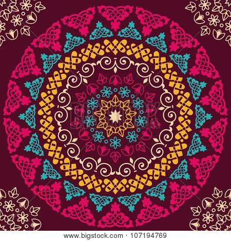 Seamless pattern mandala. Vintage decorative elements. Hand drawn decor background. Islam, Arabic, Indian, ottoman motifs. Perfect for printing on fabric or paper
