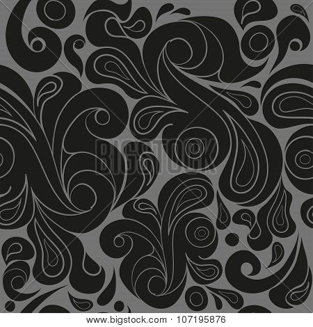 Seamless Black Abstract Curves On The Grey Background