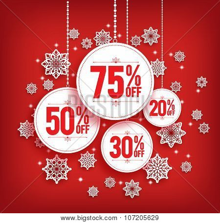 Christmas Sale Discount Hanging with Snowflakes in Red