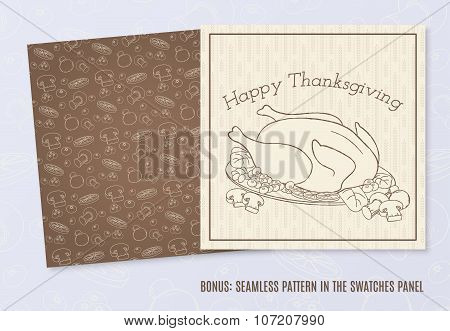 Vector Template With Hand Drawn Thanksgiving Elements