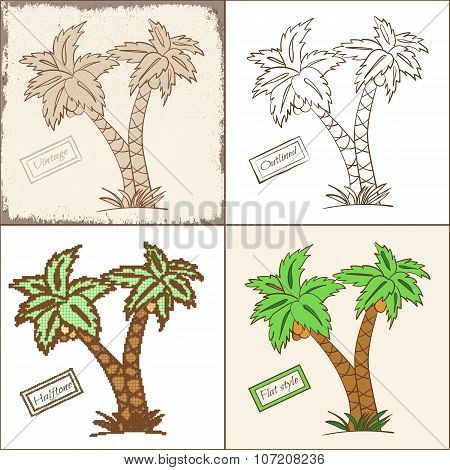 Set of Four Isolated Palm Trees